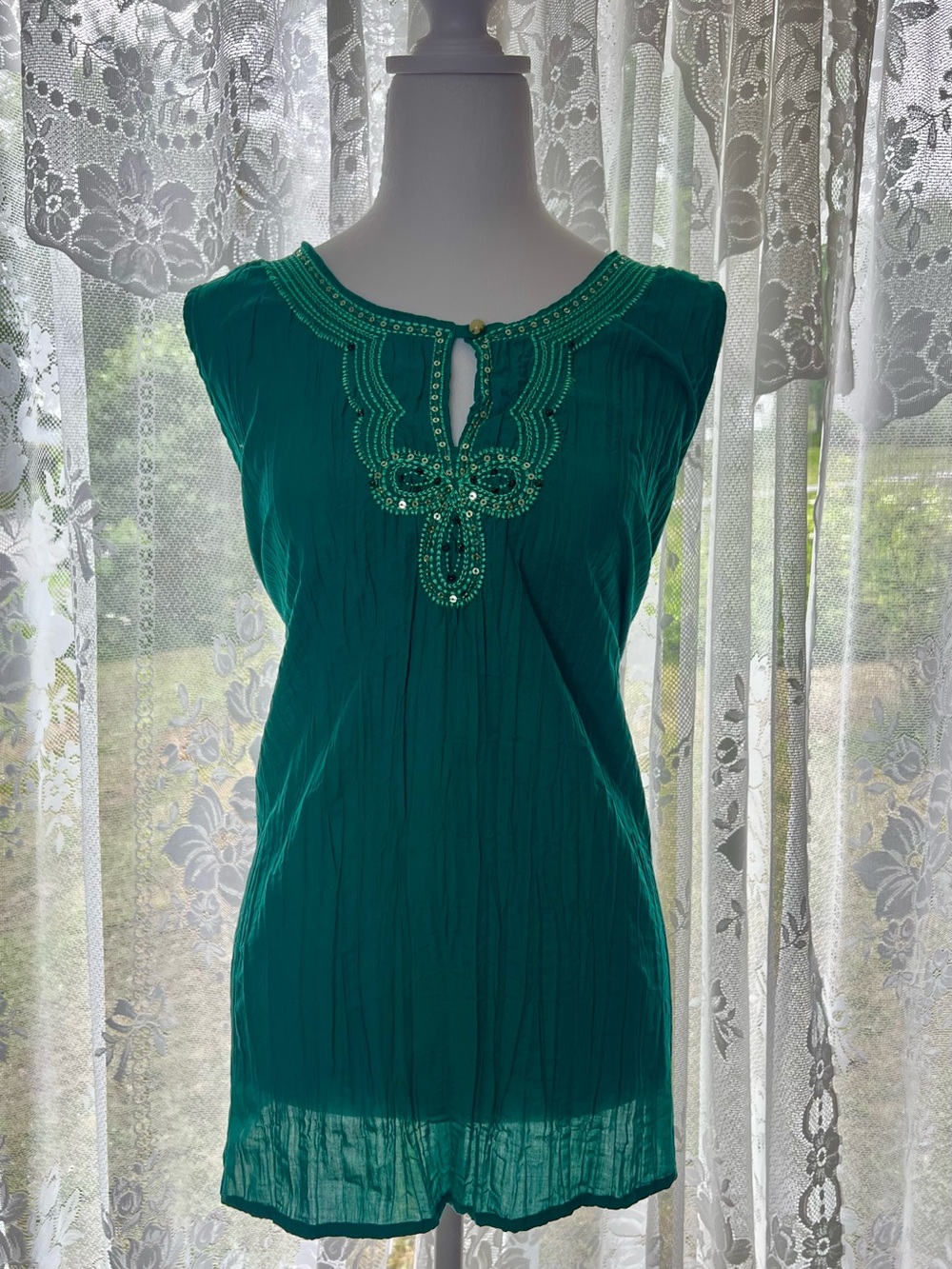 Plus Size Basic Editions Teal Beaded Sleeveless Camisole